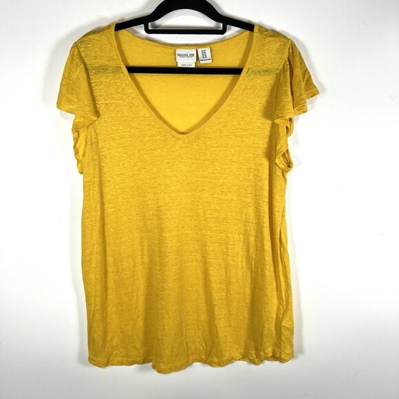 Rachel Zoe Shirt Women's Sz 1X Yellow Flutter Sleeve 100% Linen Casual Adult Top - Picture 1 of 9
